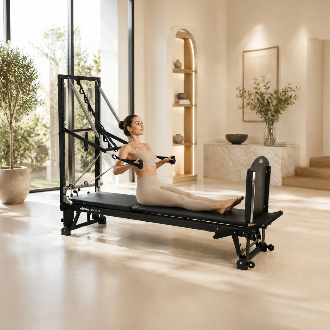 Eleno E8 Max Plus black Pilates reformer with half tower – product image 5