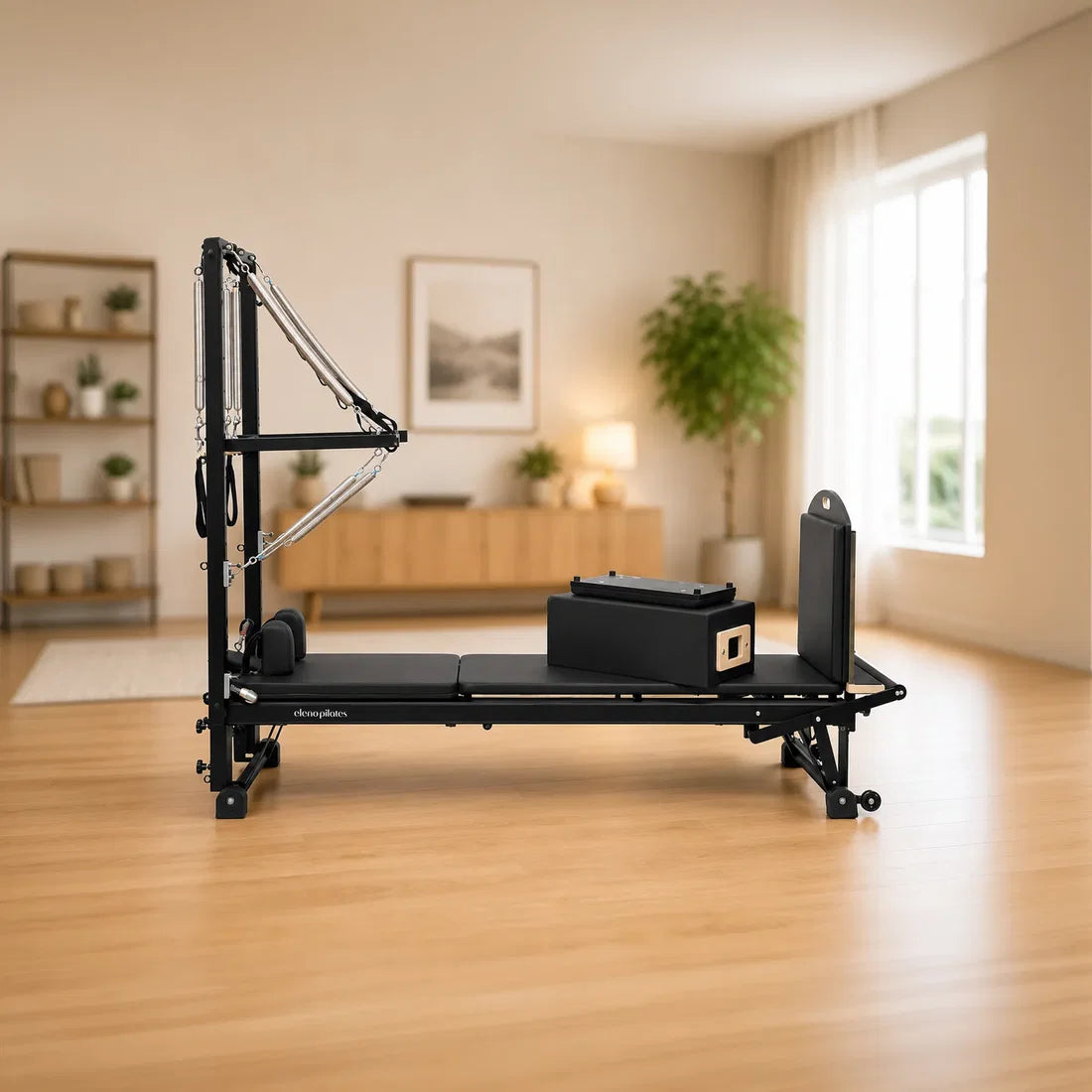 Eleno E8 Max Plus black Pilates reformer with half tower – product image 4