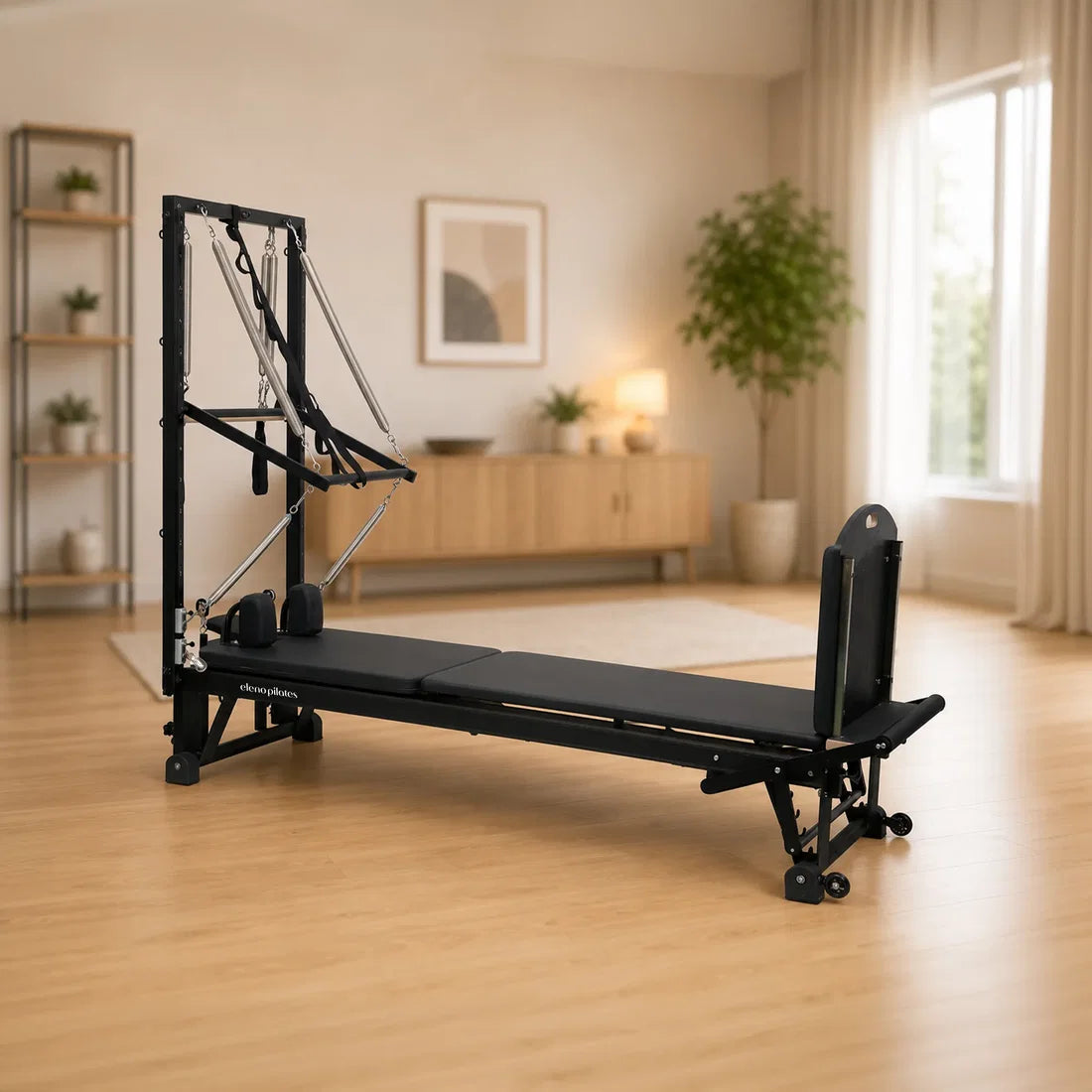 Eleno E8 Max Plus black Pilates reformer with half tower – product image 2