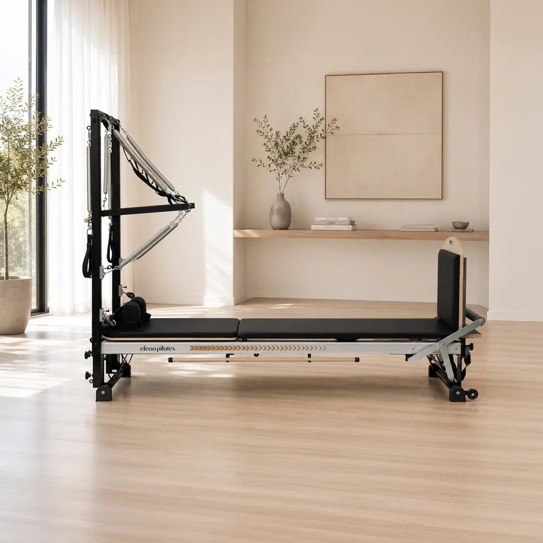 Eleno E8 Max Plus silver Pilates reformer with half tower – product image 5