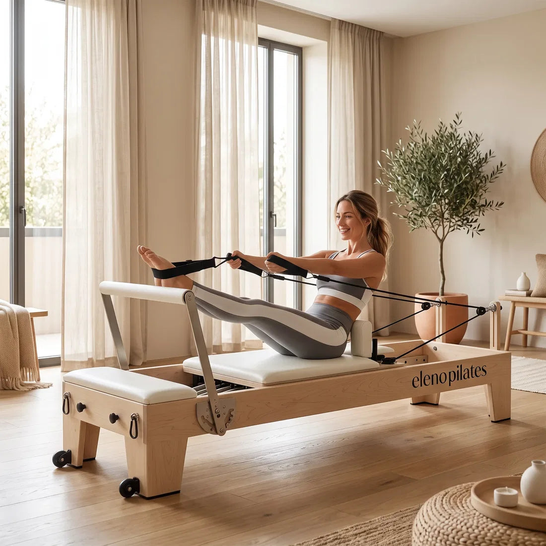 Eleno M4 Pro maple Pilates reformer in beige – product image 5