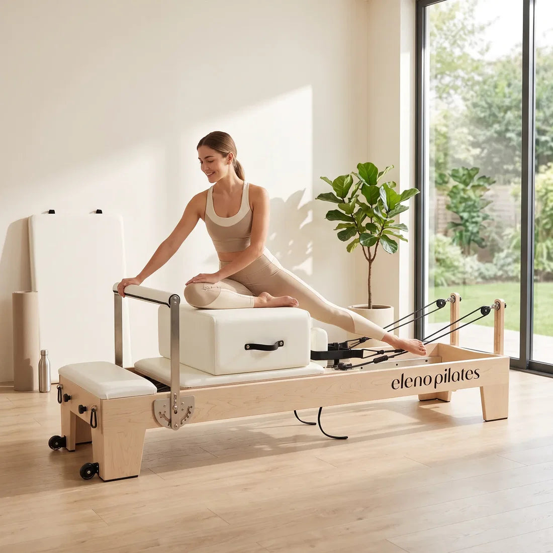 Eleno M4 Pro maple Pilates reformer in beige – product image 6