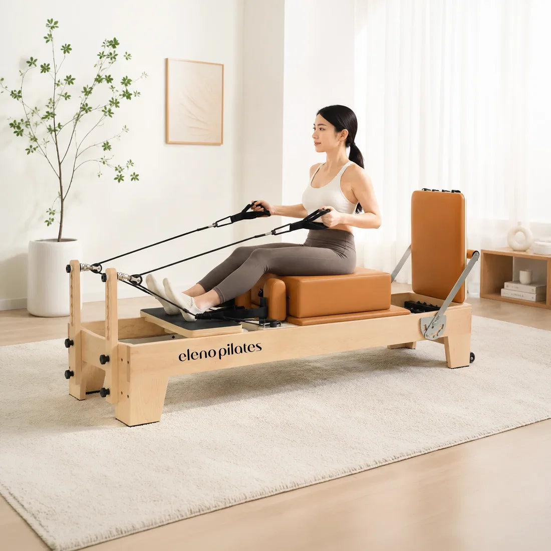 Eleno M4 Pro maple Pilates reformer in brick red – product image 13